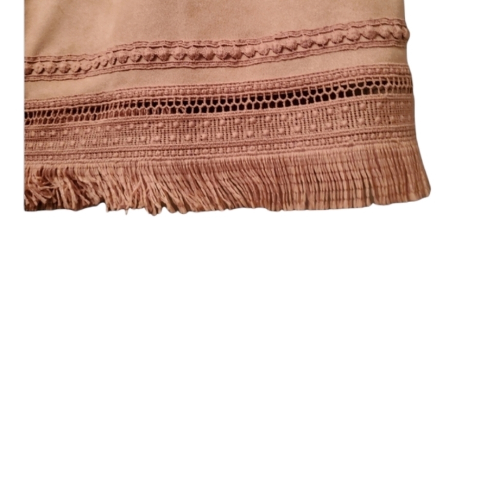 Women's Zara Jacket Faux Suede Fringe 3/4 Sleeves Light Dusty Pink Rose Medium M - Picture 15 of 16